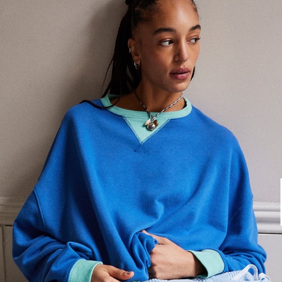 NWOT Free People Classic Crew Colorblock Sweatshirt - Picture 7 of 10